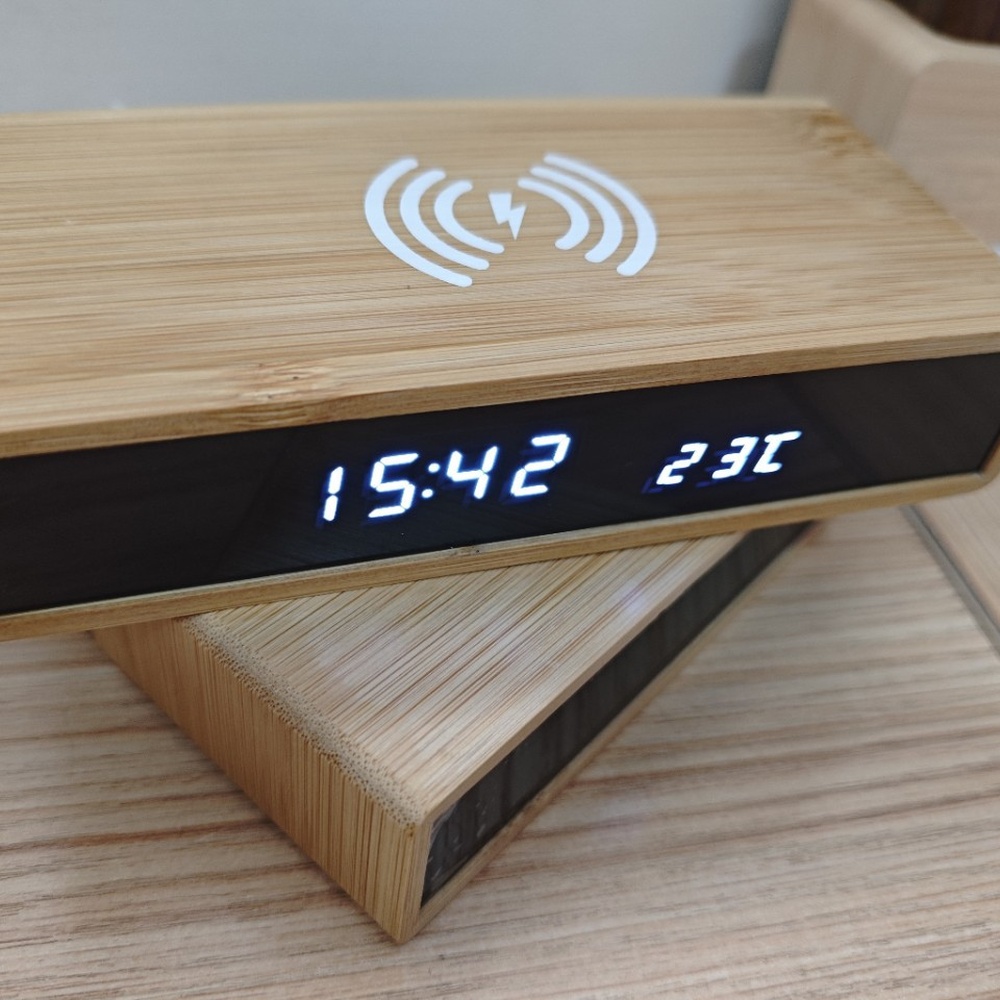 Office Table Accessories Unique - Многофункциональные бамбуковые цифровые часы с беспроводной